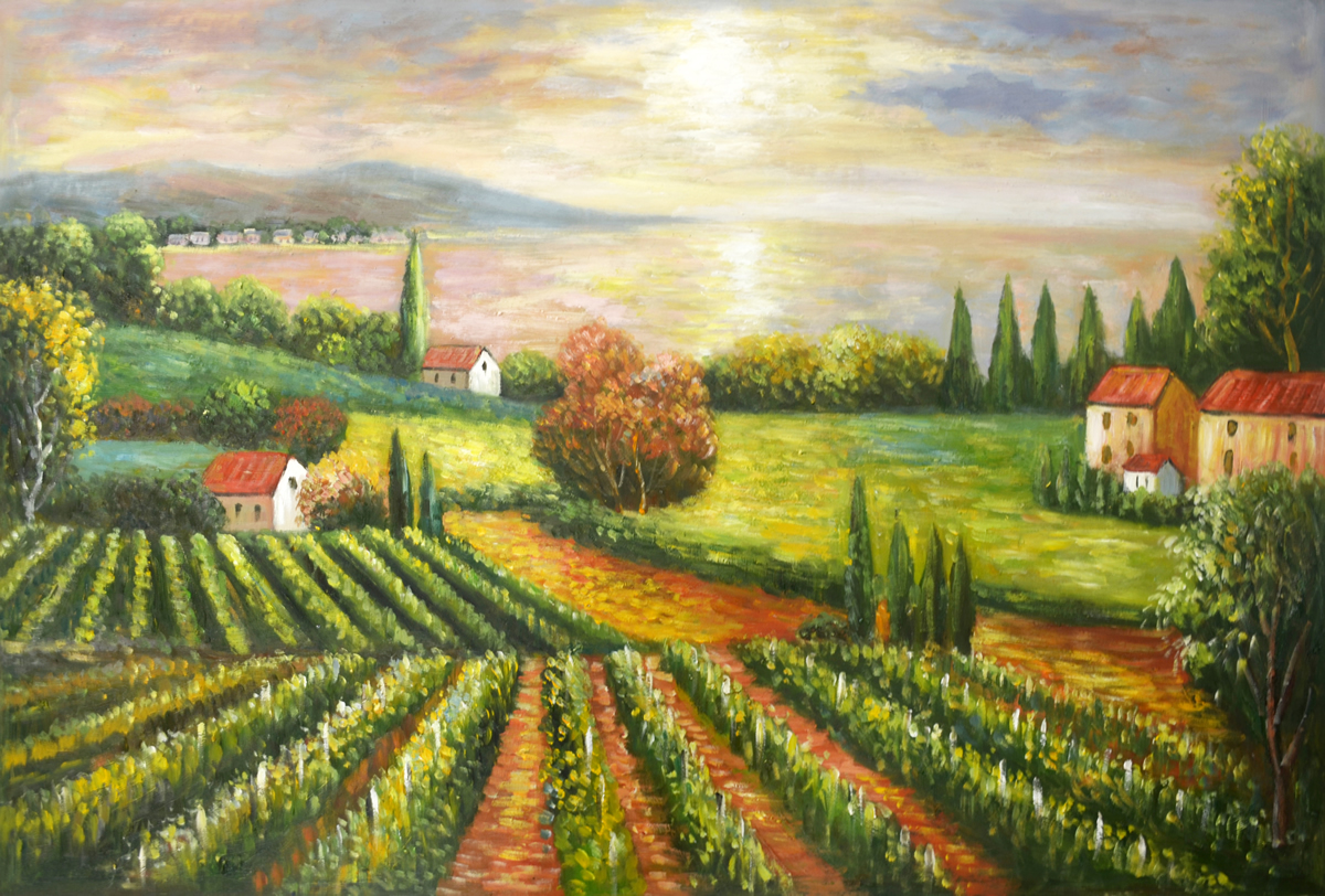Hand-painting Vineyard Grapes Oil Painting Large Living Room - Green Canvas Art